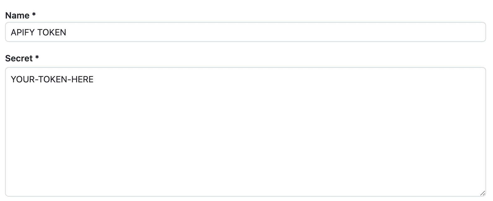 Add Apify token to secrets